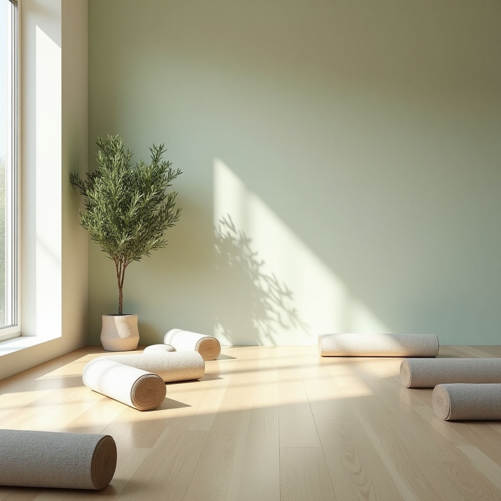 Quiet stretch room set up for a recovery habits session with mats and soft lighting